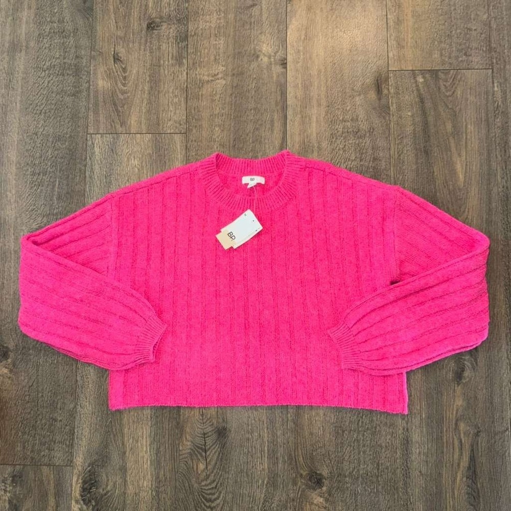 NWT BP. Nordstrom Women's Size M Long Sleeves Cropped Top Ribbed Hot Pink Barbie